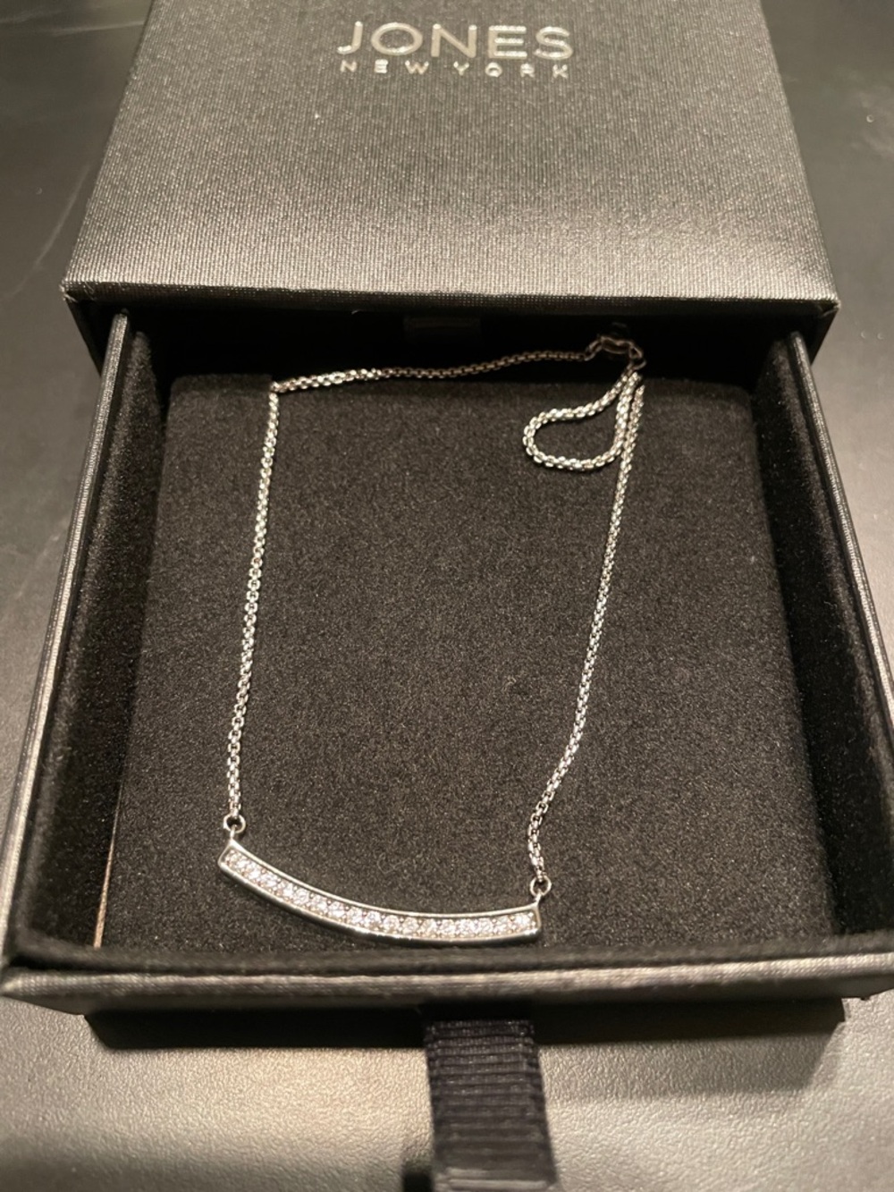 Jones New York Silver Pavé Curved Bar Necklace